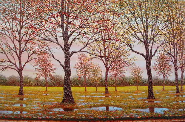 Autunno piovoso olio su tela cm 100x150x4
