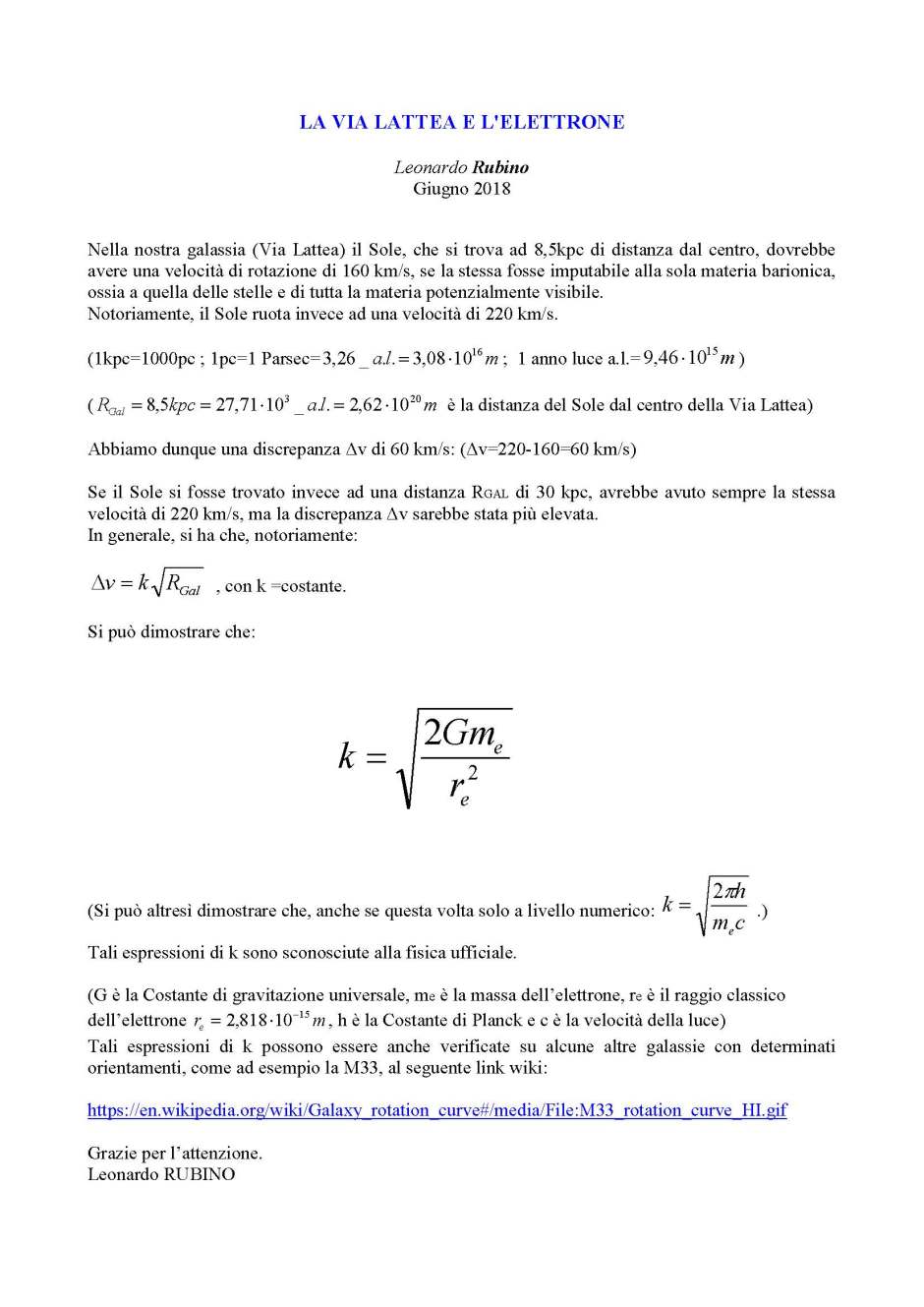 LA VIA LATTEA E L'ELETTRONE